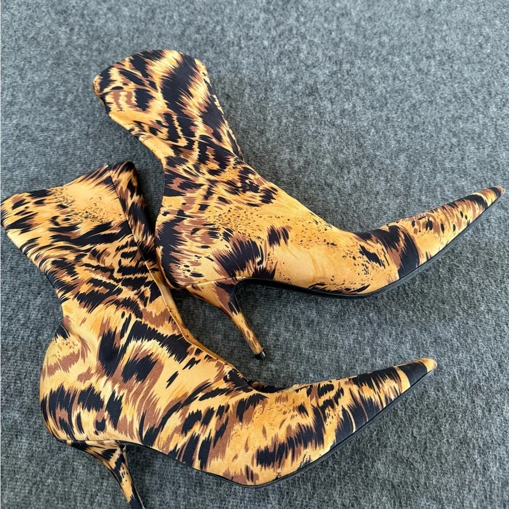 Balenciaga Neoprene Animal Print Mid-Calf Boots - Picture 4 of 7